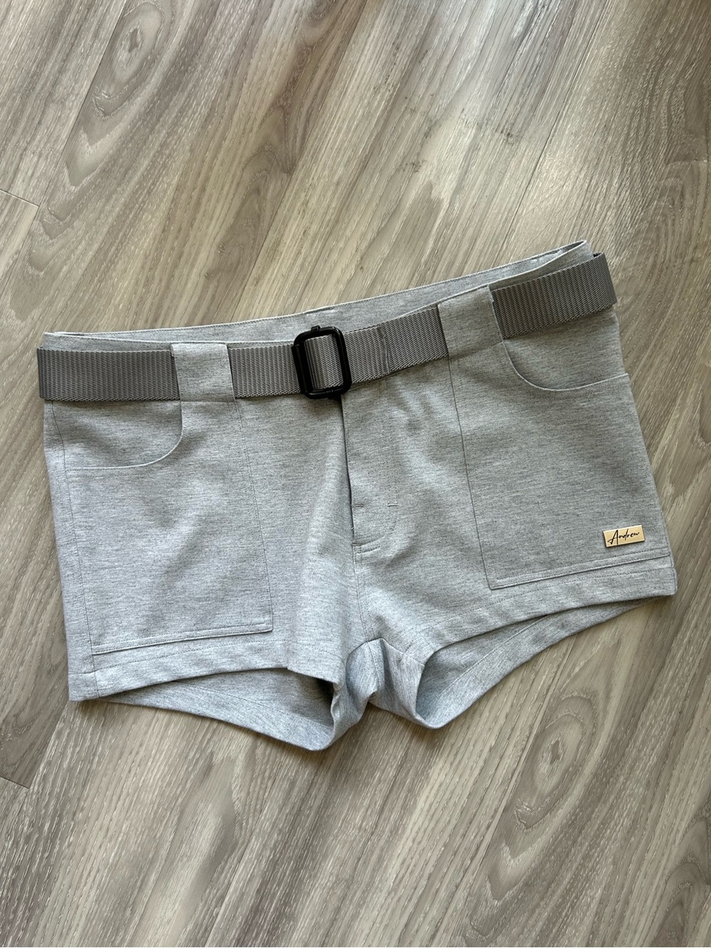 Andrew Christian Light Gray Flat Front Men's Shorts with Belt